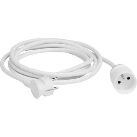 Rallonge Electrique 2P +T avec Eclipses de Protection - 1 Fiche Mâle + 1 Fiche Femelle - Longueur 10 mètres - Blanc (1/5)