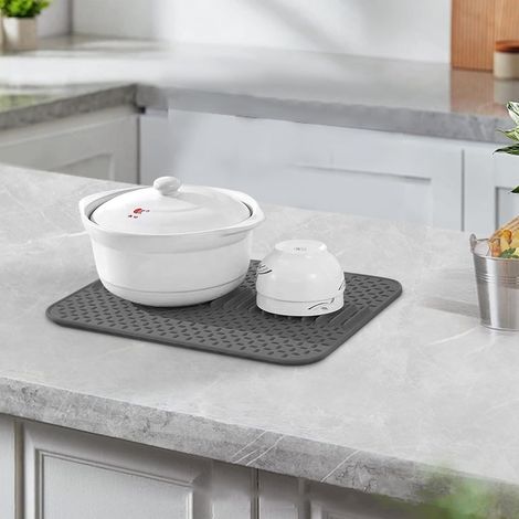 Tapis Silicone pour évier 43x32cm Tapis de Drainage résistant à la Chaleur, Tapis de Cuisine antidérapant pour Plan de Travail et évier - Support à séchage Rapide avec Design en nid d'abeille (1/4)