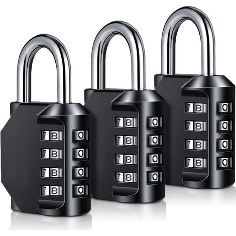 Cadenas à combinaison robustes - Cadenas à combinaison 4 chiffres résistant aux intempéries et réinitialisable pour l'extérieur - Lot de 3