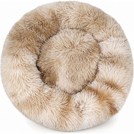 Niche ronde en fausse fourrure douce marron beige chiné 45 40 cm (1/5)