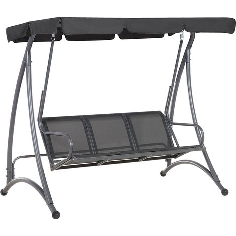 Patio Swing Black Mesh Steel Frame 3 Seater BOGART