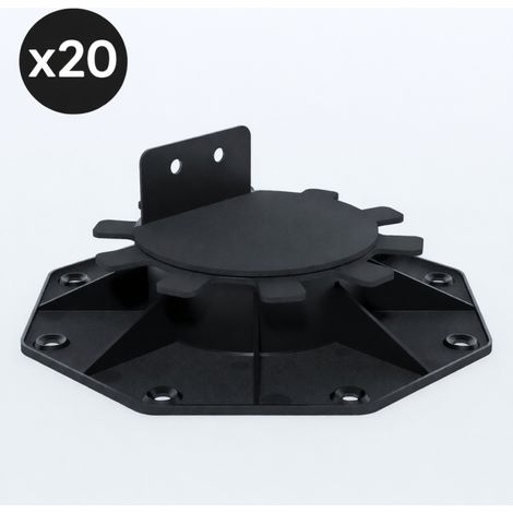 Set 20 Supporti Regolabili 30-60mm per Terrazze in Legno e Composito - Nero