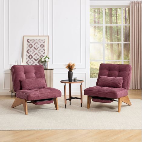 Fauteuil relax inclinable 127x73x90 cm bordeaux avec repose-pieds, tissu côtelé et bois MEUBLIV (1/5)