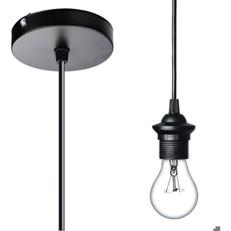 Suspension E27 câblée - Câble réglable 100cm Douille en fer noir - Bar et café - Noir (1/4)