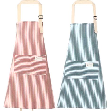 Set mit 2 Damen-Küchenschürzen – Baumwolle und Leinen – verstellbar – zum Kochen, Backen und Basteln