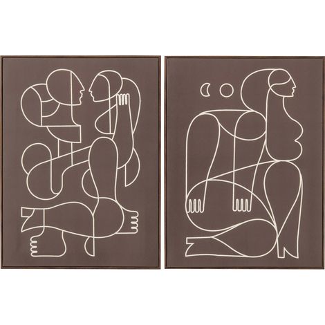 Décoration murale abstraite en toile marron - marron foncé et écru (1/4)