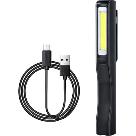 fLampe de Travail LED Rechargeable 180 Lumens Lampe Mecanicien COB Lampe de Poche Ultra Puissante, Lampe Inspection pour Auto Garage Atelier Bricolage Camping avec USB Cable et Clip (Black) (1/5)