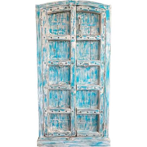 Armario de madera artesanal azul 93x42x206h (1/4)