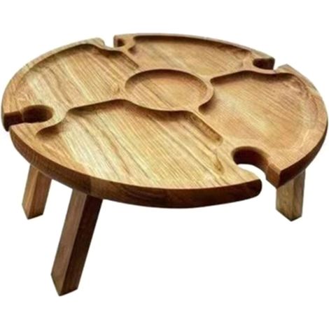 Table de pique-nique pliante Bois Table ronde portable compacte pour extérieur fromage fruits stable sur herbe et sable (1/4)