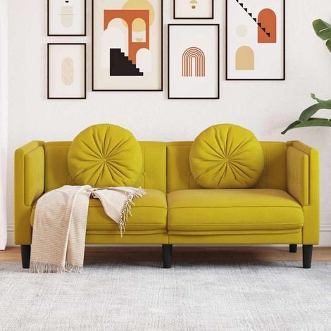2-Sitzer Sofa Gelb Samt mit Kissen, Bequeme Couch für Wohnzimmer (1/5)