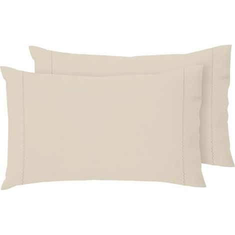 Lot de 2 taies d'oreiller colorées avec Rabat et Finition Zigzag – 50 x 80 cm – 100% Coton – Fabriqué en Italie – Sable – Modèle Toronto (1/5)