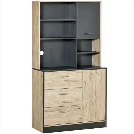 Buffet de cuisine 2 portes 3 tiroirs 3 étagères 90 x 39 x 169 cm (1/5)