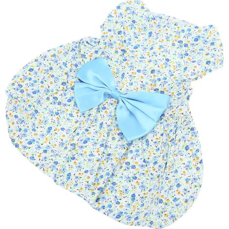 Robe pour petit animal de compagnie, mignonne, respirante et douce, à motif floral, jupe de princesse avec nœud papillon pour chiot et lapin, bleu, taille S (1/5)