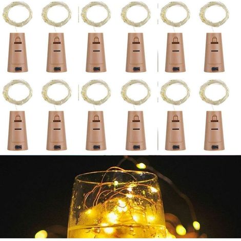 Lot de 12 LED Bouteille Guirlande Liège Lampes,2M 20 LED Lampes de Bouteille,Argenté Fil Guirlandes Lumineuses pour DIY Décorer Fête, Barbecue, Jardin, Chambre, Noël, Halloween (Blanc Chaud) (1/5)