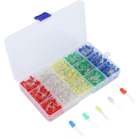 Kit d'assortiment de 500 diodes électroluminescentes (DEL) de 5 mm de couleur, composants électroniques indicateurs (1/5)