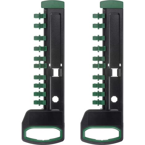 Organiseur de douilles 3/8", 2 pièces, support x 12 clips, en plastique ABS, vert (1/5)
