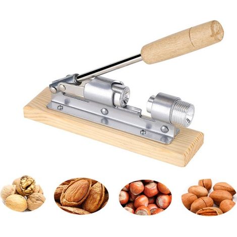 Cascanueces manual, cascanueces de acero inoxidable, cascanueces de castañas, abrenueces de cocina con base y mango de madera para avellanas, almendras u otros frutos secos