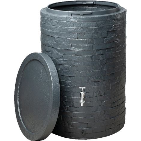 Réservoir d'eau de pluie grise 260 litres Réservoir décoratif 60 x 93 cm Conteneur de récupération d'eau de pluie (1/5)