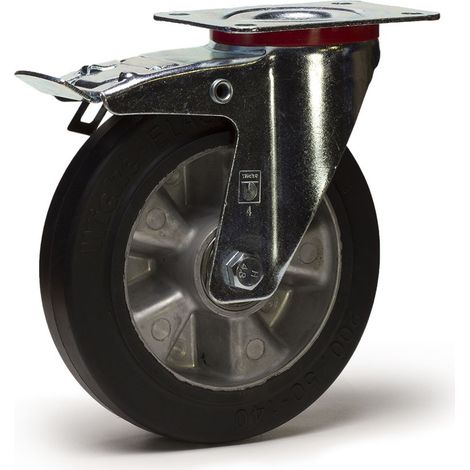 Roulette pivotante à frein diamètre 200 mm caoutchouc EASYROLL® NOIR roulement à billes - 350 Kg (1/2)