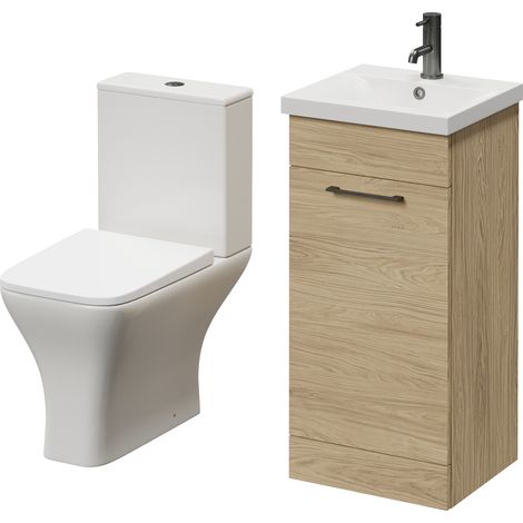Napoli 390 Light Oak 400mm Single Door Vanity Unit and Kingston Toilet Suite with Glide Basin - 400mm - Gunmetal Grey 160mm Handle