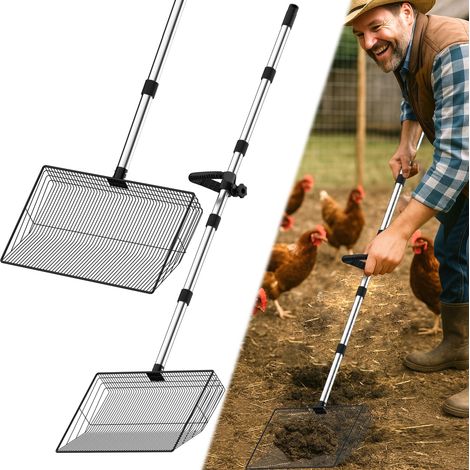 Pelle à fientes de poulet, pelle à crottes de poulet, pelle à main réglable pour le nettoyage, outils de nettoyage de poulet, pelle à tamis pour la séparation du poulet (L) (1/5)