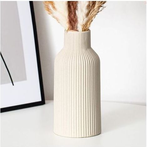 Kaelt - Vase rond en céramique beige mat de 20 cm, design moderne, style bohème,pour une décoration esthétique (1/4)
