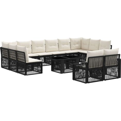 Conjunto de sofás de jardín 13 uds. Negro y Blanco Crema vidaXL (1/5)