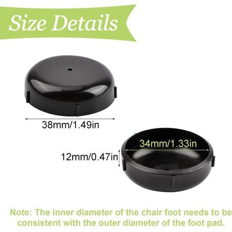Lot de 32 patins ronds pour pieds de chaise, 3.8 cm, en fer forgé, anti-rayures en plastique pour protéger les sols (noir)