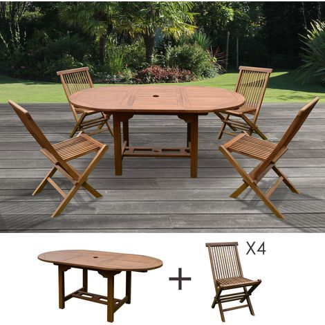 Table de jardin 120/170x100x75 + lot de 4 chaises