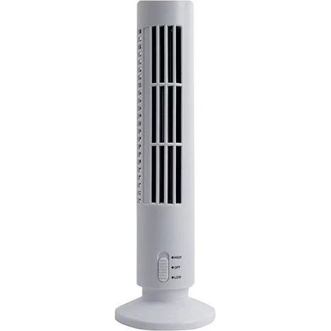 Trade Shop - Tragbarer, flügelloser, vertikaler Turmventilator mit USB-Aufladung, 3 W, 2 Geschwindigkeiten, 11 x 34 cm -      Weiß