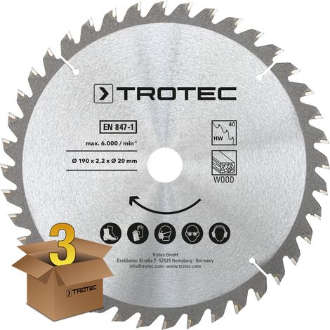 Trotec Set di lame per seghe circolari per legno Ø 190 mm (40 denti), 3 pezzi