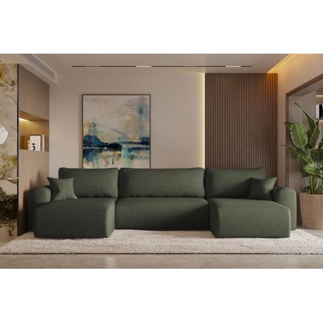 Ecksofa mit schlaffunktion und bettkasten, Sofa U-form, Couch U-form CAPRI Neve Olive (1/4)