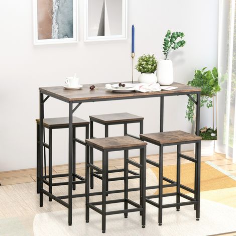 Ensemble table haute avec 4 tabourets de bar, 100 x 60 x 88 cm, marron rustique et noir HAVRYA (1/5)
