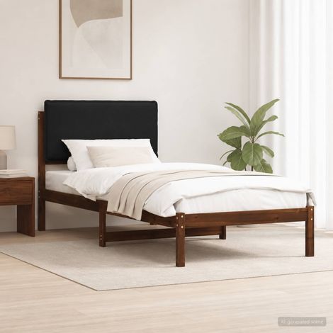 vidaXL Estructura de Cama con Cabecera Tapizada Marrón oscuro y negro