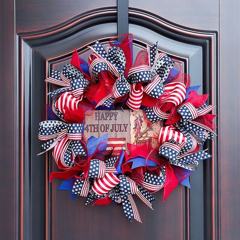 Guirlande Patriote - Guirlande Porte Frontale 4 Juillet - Décoration Extérieure Intérieure pour Jour de l'Indépendance et Journée des Vétérans - 30,5 cm - 1 Pièce (1/5)