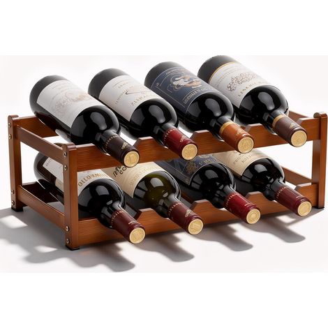 Weinregal, 2-stöckiger Bambus-Flaschenhalter für 8 Flaschen, platzsparendes Flaschenregal, Weinflaschen-Aufbewahrungsständer für Küche, Bar, Keller, Regal (43 x 23,5 x 15 cm)