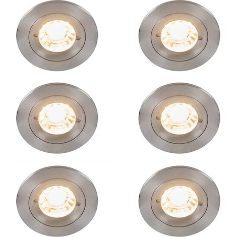 QAZQA Set of 6 Modern Recessed Spotlights Steel Round IP44 - Xena