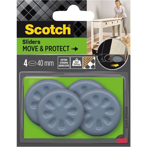 SCOTCH Lot de 4 patins adhésifs alvéolé eur, SCOTCH, diam. 40 mm, gris