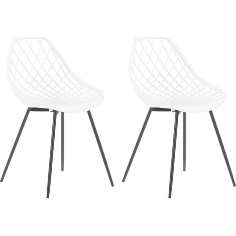 Lot 2 Chaises Design Blanches en Plastique Blanc et Métal Noir Robustes et Confortables pour Salon ou Salle à Manger Minimaliste et Scandinave Beliani (1/5)