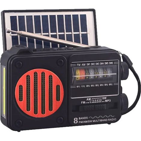 Radio Solar - Antena FM Multicanal - Altavoz Bluetooth Portátil - Linterna 100 Lúmenes - Memoria USB 16 GB - Batería 2000 mAh (1/5)