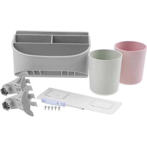 Lot brosse à dents compact multifonctionnel, organiseur salle de bain, support rangement rasoir cosmétique (1) (1/5)