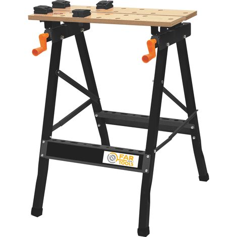 Fartools – Établi modulable pliant avec 2 plateaux en bois – Écartement réglable – Charge max 100kg – Pieds avec patins anti-dérapants (1/6)