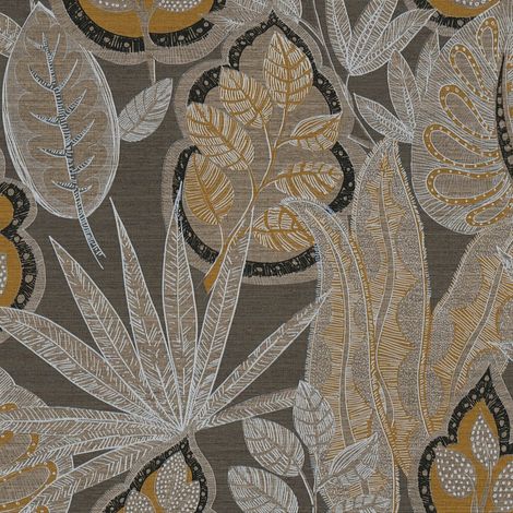 Nature wallpaper wall Profhome 393463 hot embossed non-woven wallpaper slightly textured with palm trees matt brown taupe ochre yellow light grey 5,33 m2