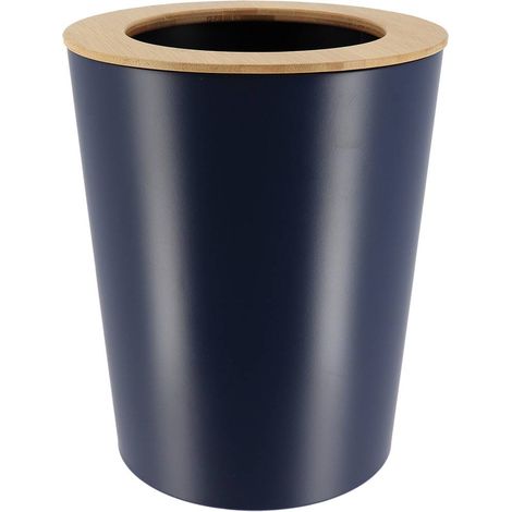 Ausladender mülleimer aus metall mit bambusdeckel 5l - marineblau bambus - Tendance