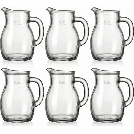 Set da 6 Caraffa 50 cl brocca con manico in Vetro Trasparente Acqua Vino Bevande succhi spremute Bist-rot Borm-ioli con Segnalimite MID per Servizio Professionale (1/5)