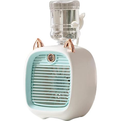 Ventilateur rafraîchissant portable à 3 vitesses, bleu, mini-climatiseur à évaporation de 190 ml, ventilateur rafraîchissant personnel rechargeable par USB avec humidificateur, pour la pièce, la chamb (1/5)