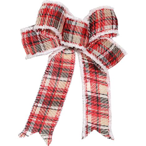 Schlichte Weihnachtsschleife, 4 cm breit, mit schwarzem, rotem und weißem Samt eingefasst. Handgefertigter roter Christbaumschmuck aus Leinenimitat mit einem Schleifenanhänger mit Metallic-Borte und F (1/2)