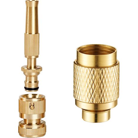 Pistolet d'arrosage en laiton massif avec connecteur rapide, buse haute pression ajustable anti-fuite pour jardin et nettoyage (1/5)