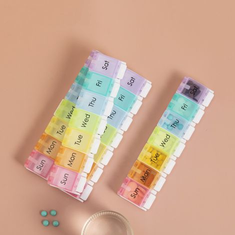 (4 Stück) Pillenbox, 7-Tage-Reisepillenbox, federbelastete Öffnung, große Fächer, bietet Platz für Vitamine usw.