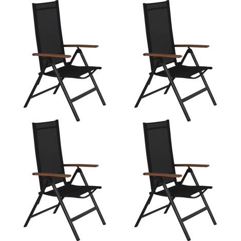 4xLamira Chaise de jardin, position assise, noir et accoudoirs en teck. (1/2)